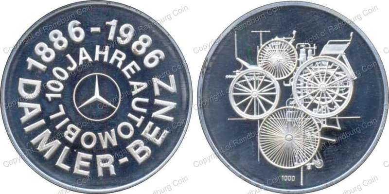 *#* Germany 1986 Daimler Benz 100 Jahre Automobil Silver medallion in box *#*