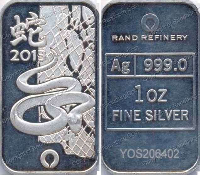 *#* 2013 Silver 1 oz Rand Refinery Bar - Year of the Snake *#*