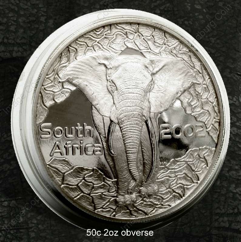 2004_SA_Silver_2oz_50c_Big_Five_X5_Coin_Set_in_Hide_Wallet_Elephant_2002_ob
