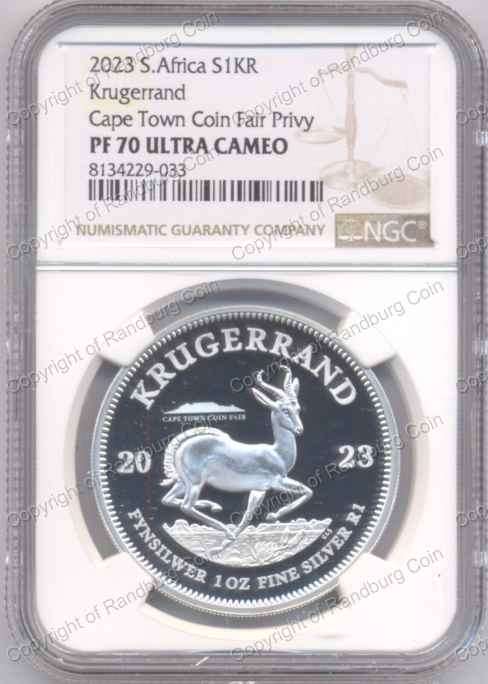 *#*2023 Fine Silver 1oz PF70 Krugerrand Cape Town Coin Fair/Table Mountain MM with Box and cert *#*