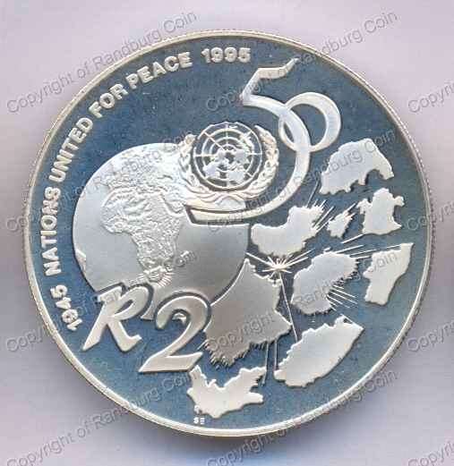 *#* SA Silver 1oz R2 Proof 1995 Nations United for Peace-Mintage 1 412- coin ONLY in a capsule *#*
