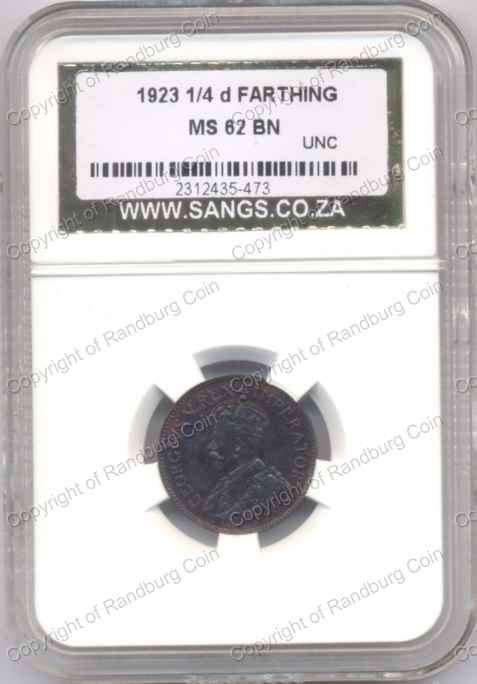 *#* 1923 QUARTER PENNY SANGS SLABBED MS 62 BN *#*