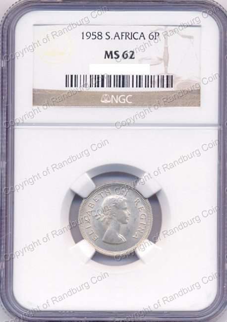 *#* 1958 SIXPENCE NGC GRADED MS 62 *#*