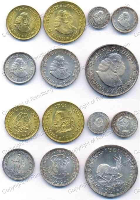 *#* 1961 SA Uncirculated Short Set in plastic coin holders *#*