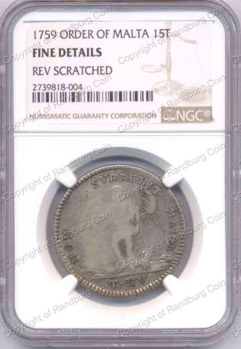 *#* 1759 Order of Malta - Silver 15 Tari - F Details Rev Scratched *#*