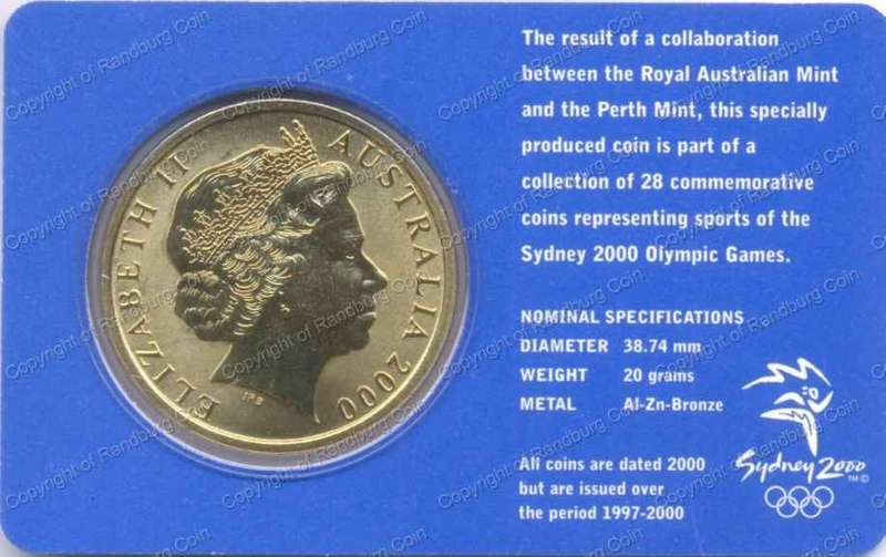 Australia_2000_UNC_5_Dollar_Olympics_Aquatics_Coin_rev