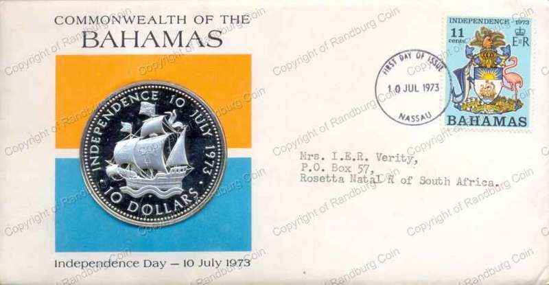 *#* Bahamas 1973 Independance Day FDC with Proof Silver 10 Dollars Coin *#*