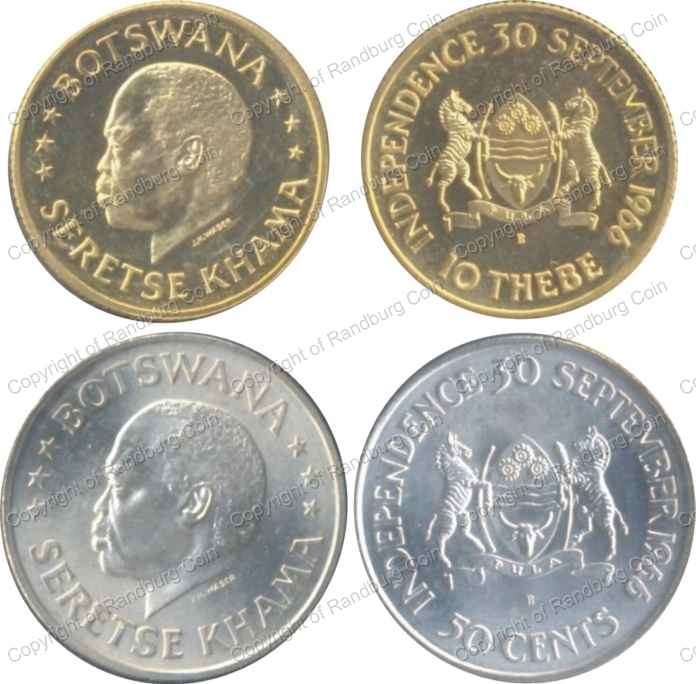 *#* 1966 Botswana - Independence -  Gold 10 Thebe and Silver 50 Cents Coins Set *#*