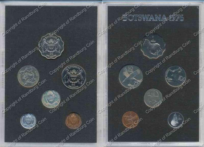 *#* Botswana 1976 First Coinage Set in Perspex Holder *#*