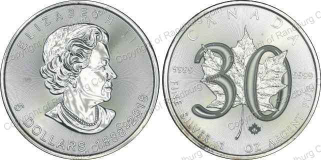 *#* Canada 2018 - Silver Bullion 5 Dollar -  30 years of the Maple Leaf *#*