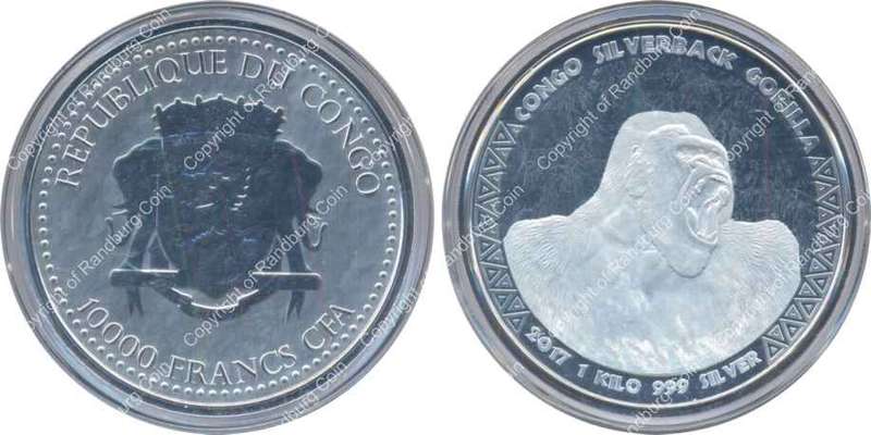 *#* Congo 2017 - 1 kg Pure Silver - Silverback Gorilla - 10000 Francs *#*