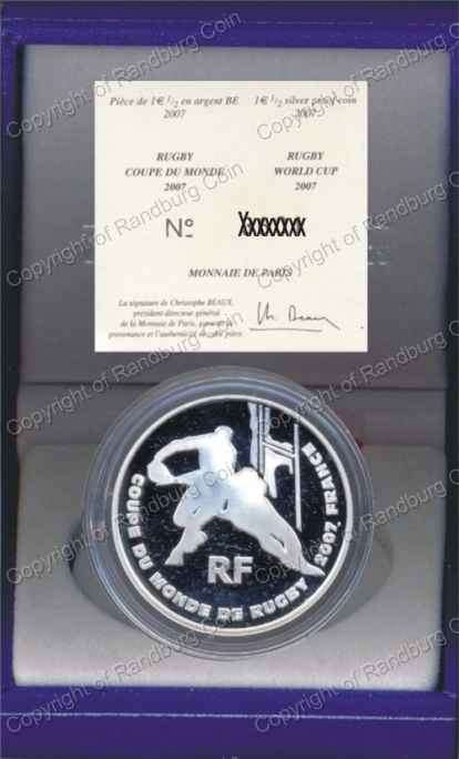 *#* France 2007 Proof Silver 1.5 Euro - Rugby World Cup *#*