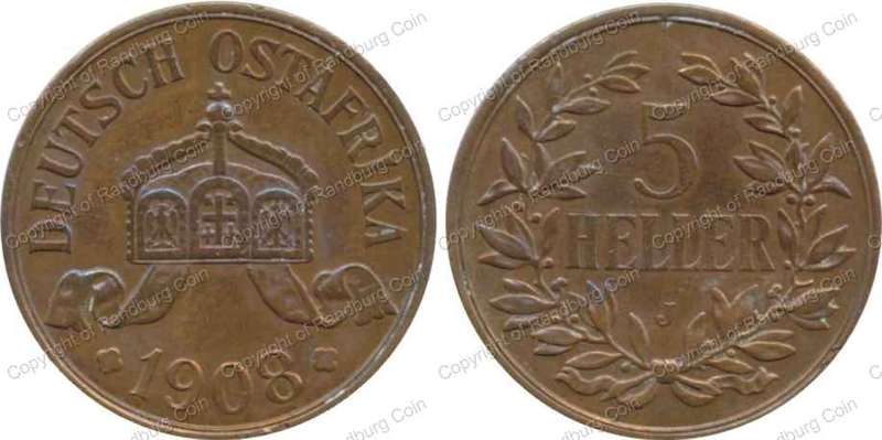 *#* 1908 J German East Africa - 5 Heller *#*