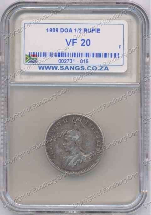 *#* German East Africa 1909A - Silver 1/2 Rupie - SANGS VF20 *#*