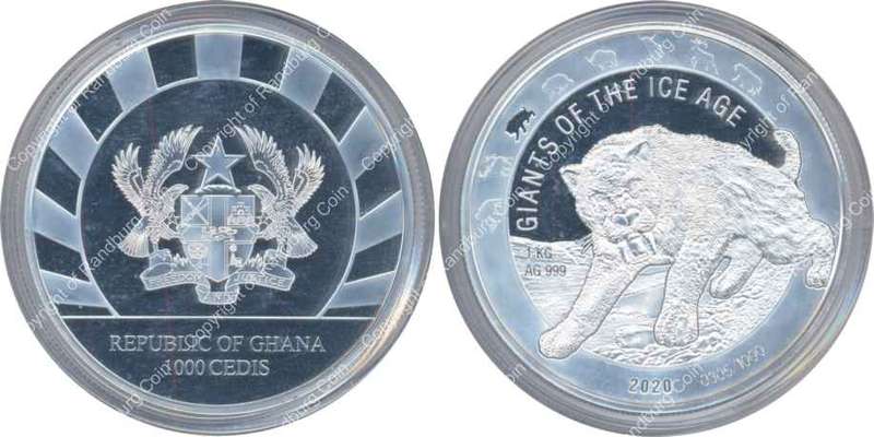 *#* Ghana 2020 - 1 kg Pure Silver - Saber-Toothed Cat - 1000 Cedis *#*