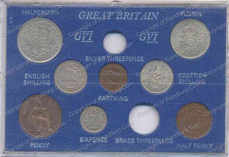 *#* Great Britain 1947 Coin Set in Perspex Holder - reverse cracked *#*