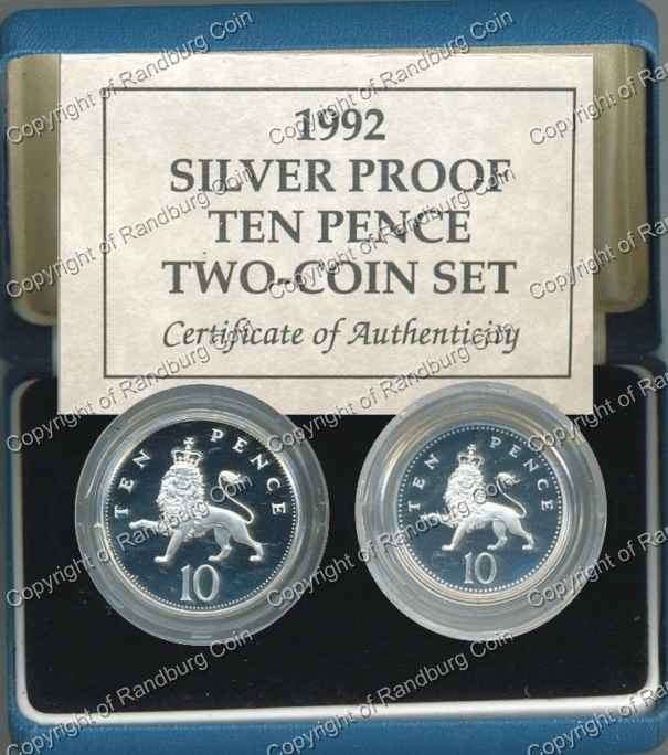 *#* Great Britain 1992 - Proof Silver 10 Pence Twin Set - Coin size change *#*