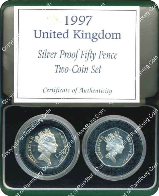 *#* Great Britain 1997 - Proof Silver 50 Pence Twin Set - Coin size change *#*