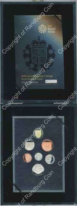 Great Britain 2008 Coinage Royal Shield of Arms Proof Collection box all rev
