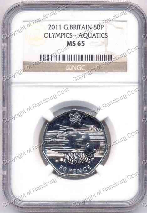 *#* Great Britain 2011 - 50 Pence Olympics Aquatics NGCS Graded MS65 *#* - R1 Auction Sale