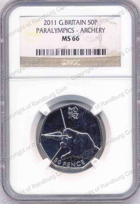 *#* Great Britain 2011 - 50 Pence Paralympics Archery NGC MS66 POP1 sharing *#*