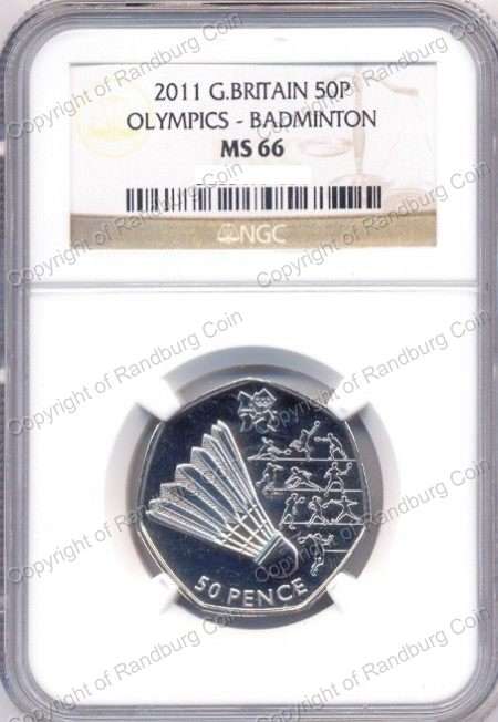 *#* Great Britain 2011 - 50 Pence Olympics Badminton NGC Graded MS66 *#*