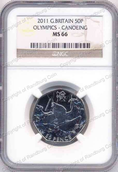 *#* Great Britain 2011 - 50 Pence Olympics Canoeing NGCS MS66 POP1 sharing *#*