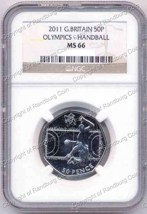 *#* Great Britain 2011 - 50 Pence Olympics Handball NGC Graded MS66 - POP 1 currently *#*