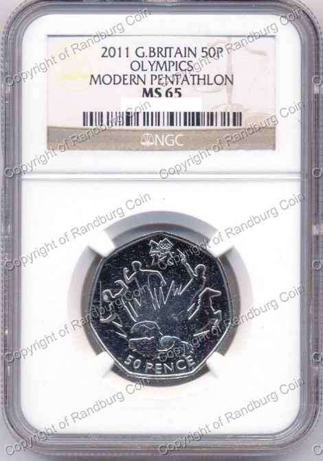 *#* Great Britain 2011 - 50 Pence Olympics Modern Pentathlon NGC Graded MS65 *#* - R1 Auction Sale