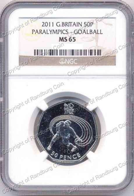 *#* Great Britain 2011 - 50 Pence Paralympics Goalball NGC Graded MS65 *#* - R1 Auction Sale