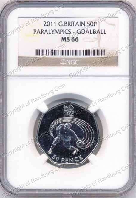 *#* Great Britain 2011 - 50 Pence Paralympics Goalball NGC MS66 POP1 sharing *#*