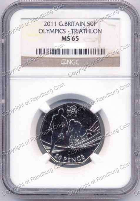 *#* Great Britain 2011 - 50 Pence Olympics Triathlon NGCS Graded MS65 *#* - R1 Auction Sale