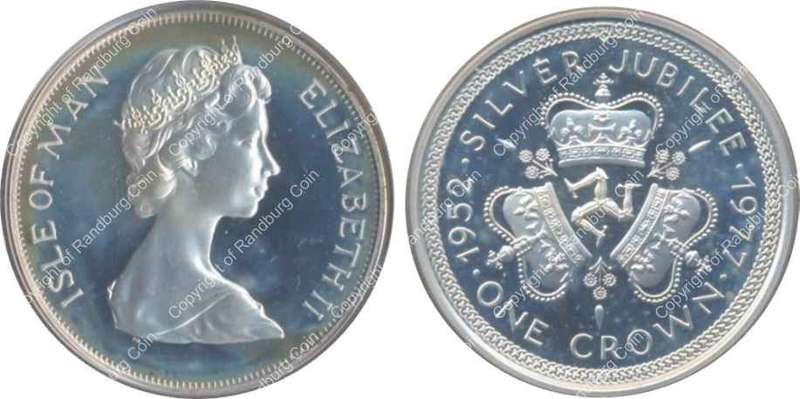 *#* Isle of Man 1977 - Proof Silver One Crown - Queen`s Silver Jubilee *#*
