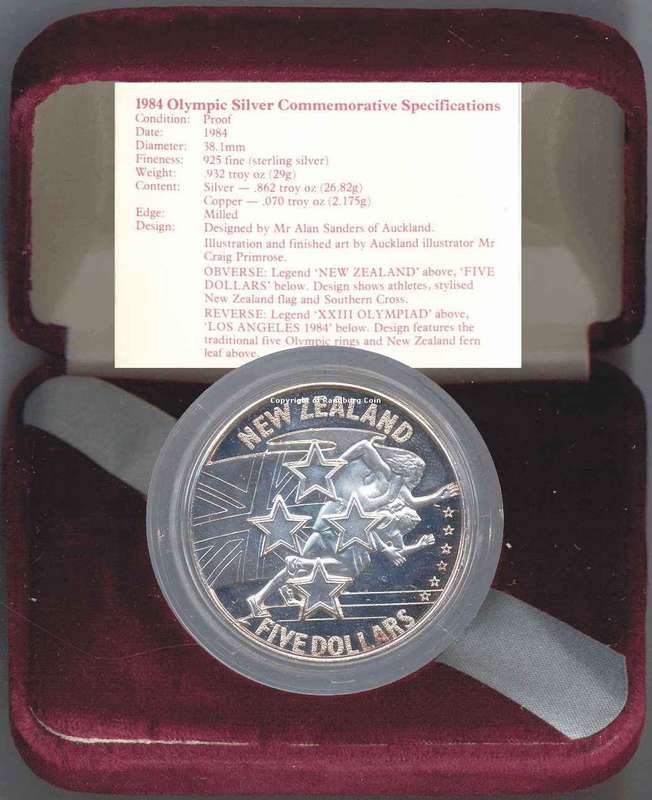 *#* New Zealand 1984 Silver Proof Five Dollars - LA Olympics - Commemorative Coin *#*