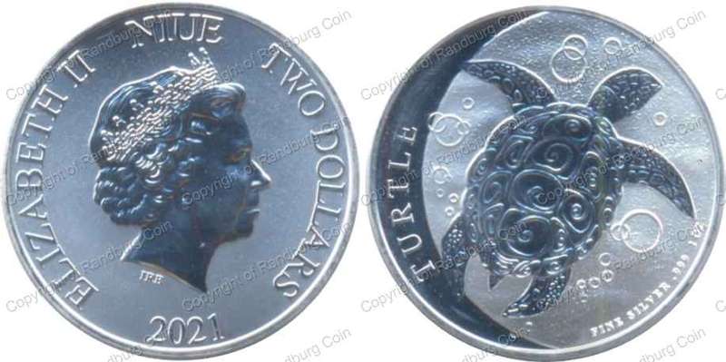 *#* Niue 2021 Pure Silver 1oz Two Dollars- Turtle  #*
