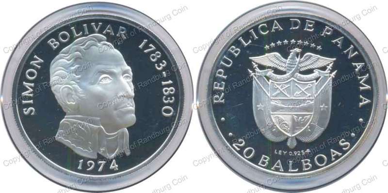 *#* Panama 1974 Proof Silver (STG - 129.59g) 20 Balboas #*