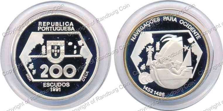 Portugal 1991 Silver 26.5g 200 Escudos Westward Navigation