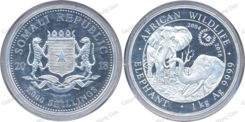 *#* Somali 2018 - 1kg Pure Silver - 2000 Shillings - African Elephant *#*