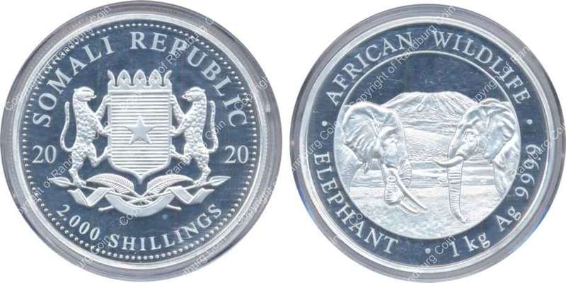 *#* Somali - 1 kg Pure Silver - 2000 Shillings - African Elephant *#*