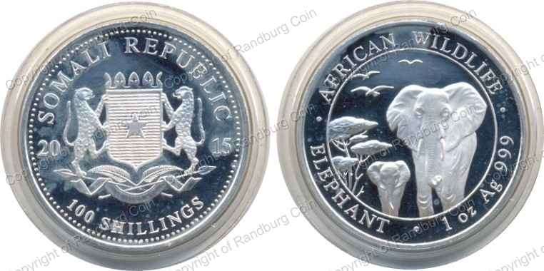 *#* Somalia 2015 -Silver 1oz Proof 100 Shillings - Elephant (capsule scratched) *#*