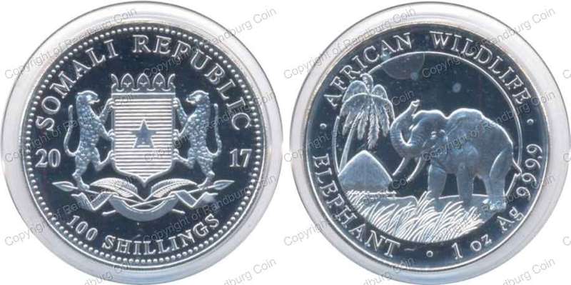 *#* Somalia 2017 -Silver 1oz Proof 100 Shillings - Elephant (capsule scratched) *#*