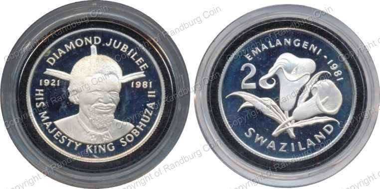 *#* Swaziland 1981 Proof Silver 2 Emalangeni -Diamond Jubilee in Original box *#*
