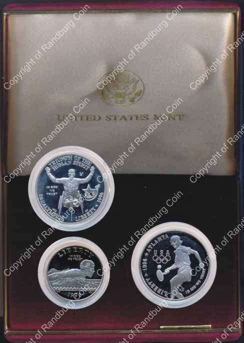 *#* USA - 1996 Olympics Proof Silver 3 Coin Set in a 4 coin box - NO Gold *#*