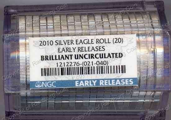 *#* USA 2010 - Tube of 20 Silver Dollars - NGC Early Releases - Brilliant Unc *#*