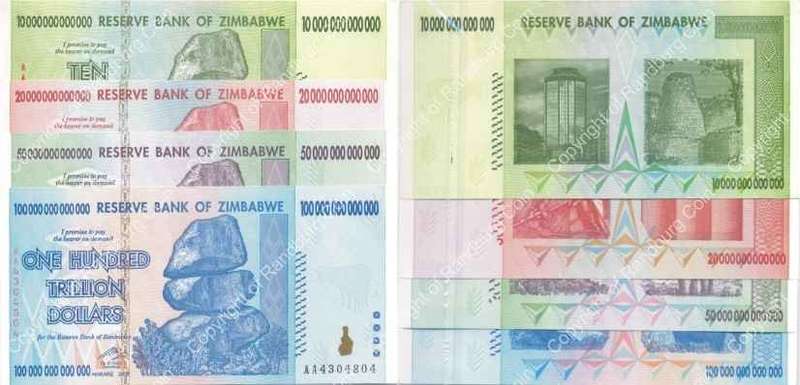 *#* Zimbabwe - Uncirculated Trillion Dollars Notes Set -all AA prefix *#*