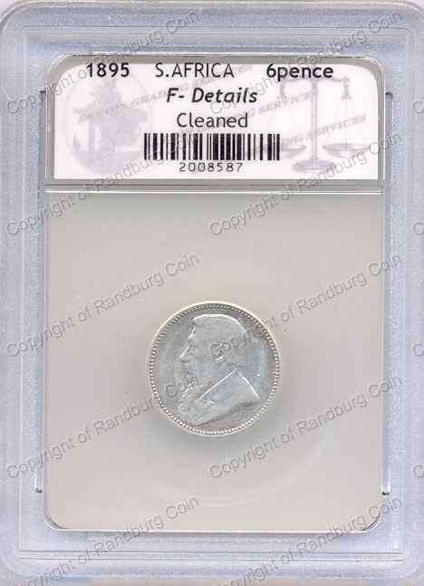 *#* 1895 SACGS SIXPENCE SLABBED F DETAILS CLEANED *#*
