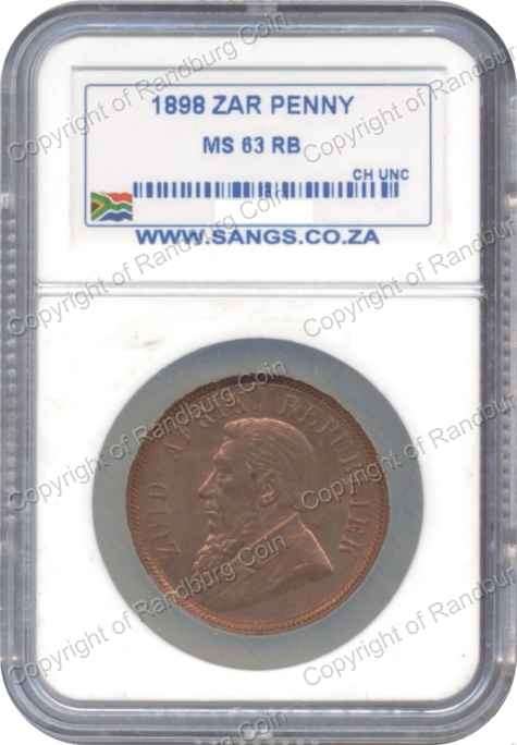 *#* 1898 PENNY SANGS SLABBED MS 63 RB  *#*