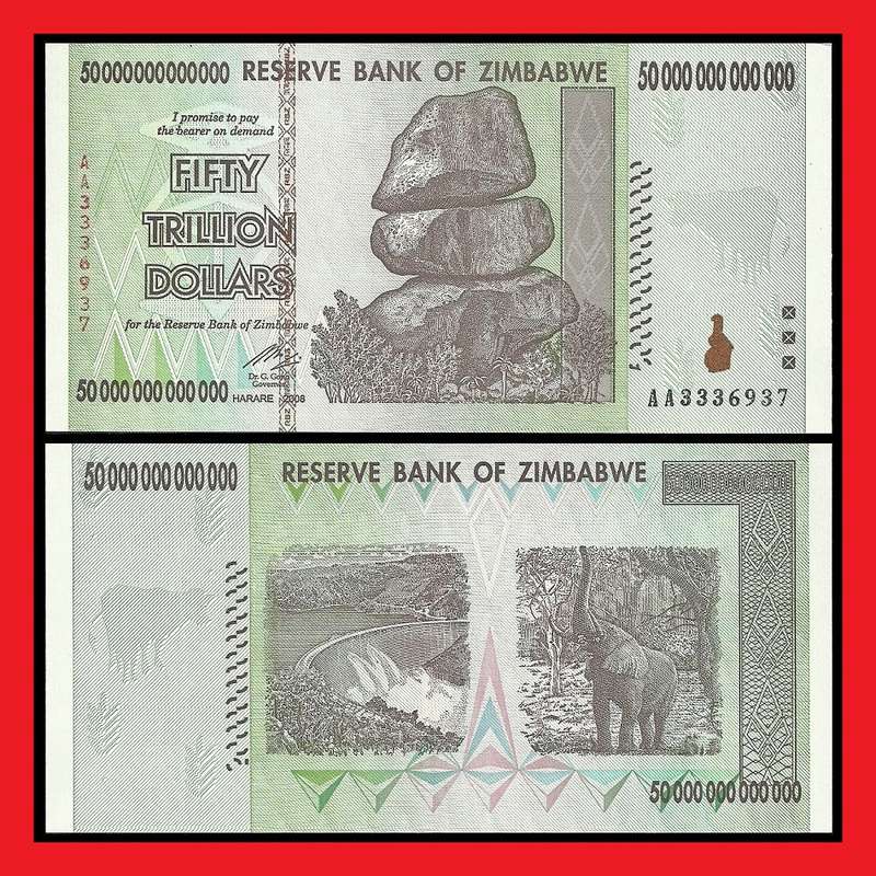 ZIMBABWE 50 Trillion Dollar Banknote AA Series Sequence Of 4 Notes