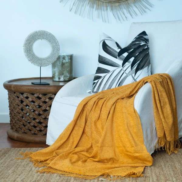 Chenille Plain Throw 130cm x 180cm-Butterscotch