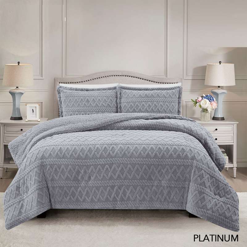 Brookyln Queen/King Jacquard with Sherpa Comforter Set